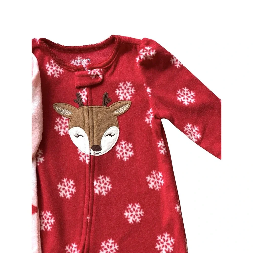 CARTERS Just One You Size 12 Months Baby 2 Pcs Set Santa Fleece Footed‎ Pajamas